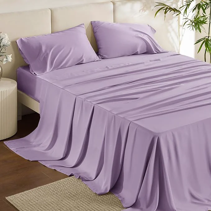 Responsible Bedsure Queen Sheet Set Rayon Derived from Bamboo Cooling Sheets PureWoven Breathable amp Soft Deep Pocket Up to 16 Inches Hotel Luxury Silky Bedding for Hot Sleepers Lilac Original Design