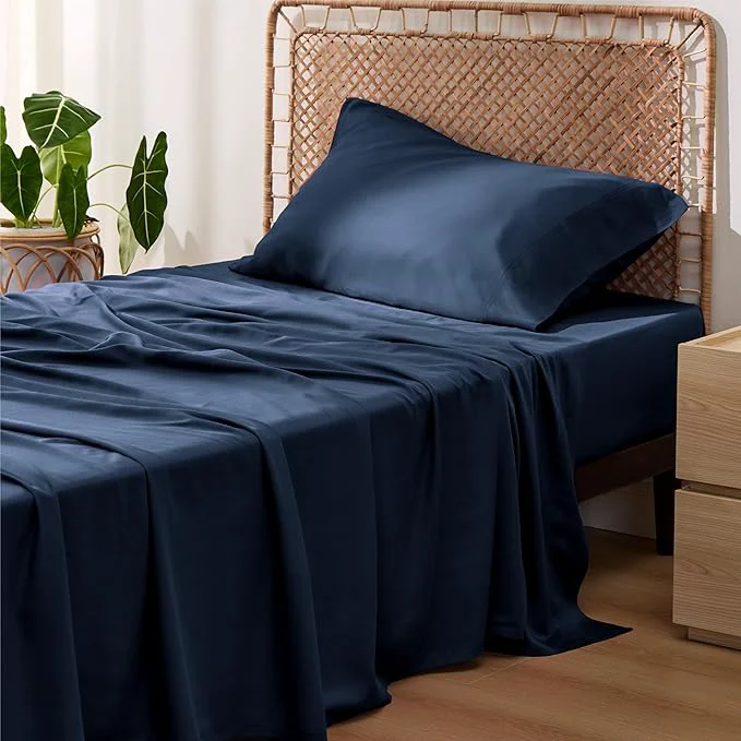 Premium Material Bedsure Cooling Sheets Twin Rayon Derived from Bamboo PureWoven Breathable amp Soft Twin Sheets Set Deep Pocket Up to 16 Inches Hotel Luxury Silky Bedding for Hot Sleepers Navy Eco-Friendly