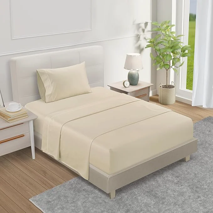 First-Class Twin XL Cotton Sheets For Twin Bed 800TC Sateen Weave 3PC Fully Elasticated Fitted Sheet amp Pillowcase Sets 15-inch Deep Pocket Sheets Machine Washable Naturally Cool amp Breathable - Ivory Advanced