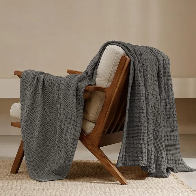 Eco-Friendly PHF Cotton Waffle Weave Throw Blanket Soft Lightweight Breathable Cozy Throws for Couch Bed Sofa Luxury Aesthetic Blanket Gift for Home Decor amp Office 50 quot x60 quot Charcoal Grey Clean