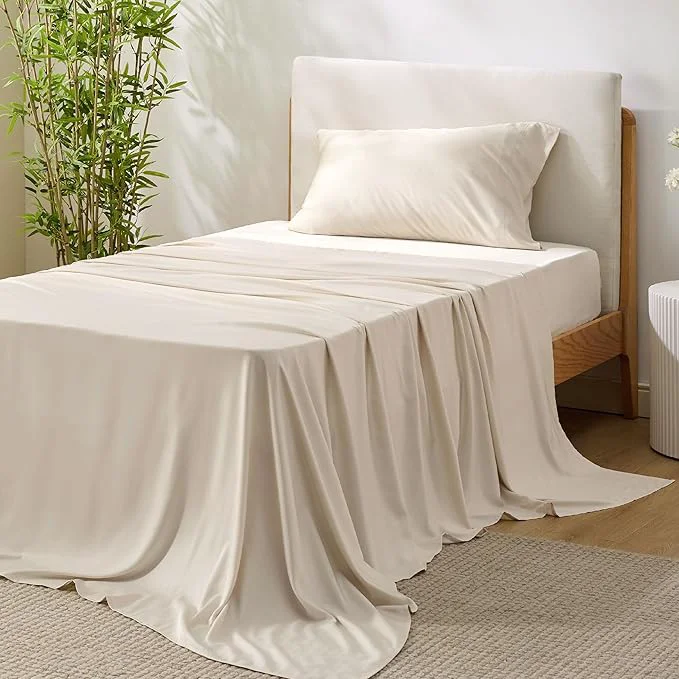 Exceptional Bedsure Cooling Sheets Twin XL Rayon Derived from Bamboo PureWoven Breathable amp Soft Twin XL Sheet Sets Deep Pocket Up to 16 Inches Hotel Luxury Silky Dorm Bedding for Hot Sleepers Light Beige Innovative