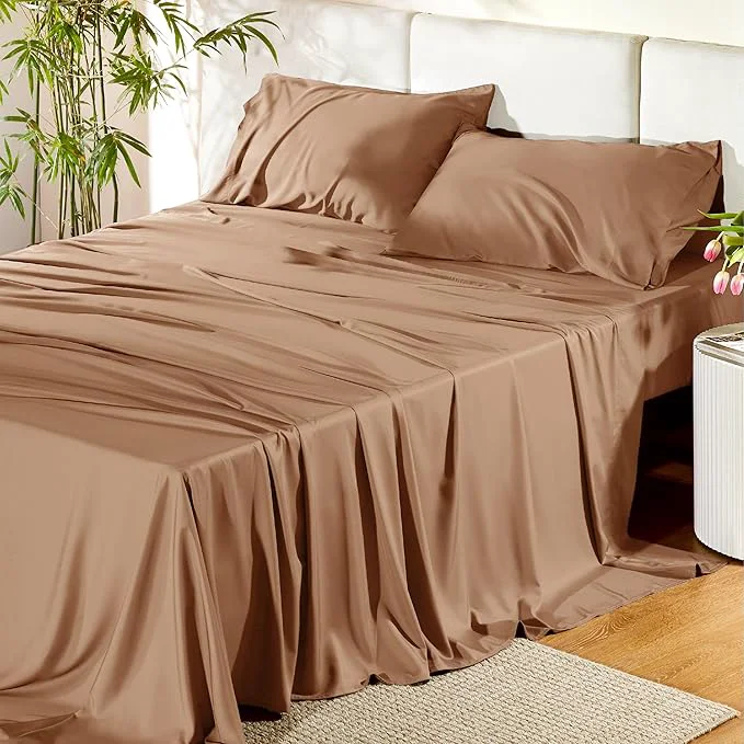 Elite Bedsure King Size Sheets Set Cooling Sheets for Hot Sleepers Rayon Derived from Bamboo PureWoven Breathable amp Soft Deep Pocket Up to 16 Inches Hotel Luxury Silky Bedding Khaki Easy-to-Use