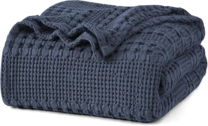 Official PHF Cotton Waffle Weave Blanket Twin Size for Bed Soft Lightweight amp Breathable for Spring and Summer All-Season Comfort Luxury Aesthetic Blanket for Home Decor 66 quot x90 quot Indigo User-Friendly