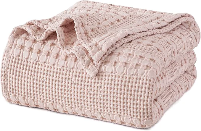 Premium Material PHF Cotton Waffle Weave Blanket Queen Size for Bed Soft Lightweight amp Breathable for Spring and Summer All-Season Comfort Luxury Aesthetic Blanket for Home Decor 90 quot x90 quot Pink Mauve Easy-to-Use