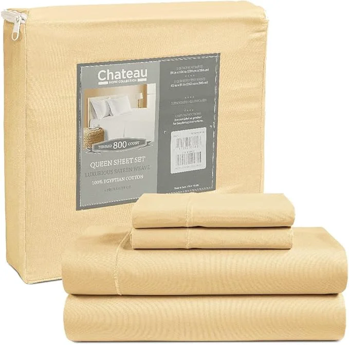 Reliable Egyptian Cotton Sheets Queen Size Bed Set 800TC Deep Pocket Sheets Queen All Season Soft Breathable Sateen Weave 4-Piece Sheet amp Pillowcase Sets Machine Wash amp No Pill - Semolina Selected
