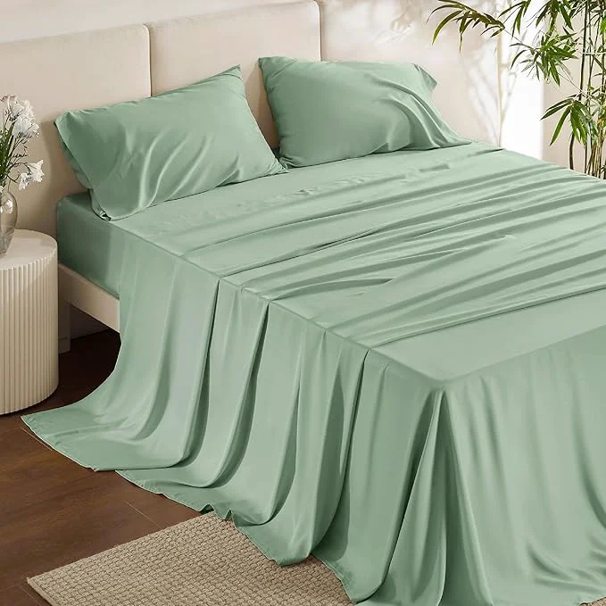 Stylish Bedsure California King Sheet Sets Cooling Sheets Rayon Derived from Bamboo PureWoven Breathable amp Soft Deep Pocket Up to 16 Inches Hotel Luxury Silky Bedding for Hot Sleepers Sage Green Certified