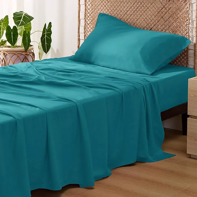 Smooth Bedsure Cooling Sheets Twin Rayon Derived from Bamboo PureWoven Breathable amp Soft Twin Sheets Set Deep Pocket Up to 16 Inches Hotel Luxury Silky Bedding for Hot Sleepers Turquoise Reusable