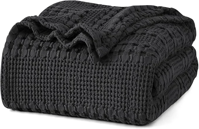 Authentic PHF Cotton Waffle Weave Blanket King Size for Bed Soft Lightweight amp Breathable for Spring and Summer All-Season Comfort Luxury Aesthetic Blanket for Home Decor 108 quot x90 quot Black Smart