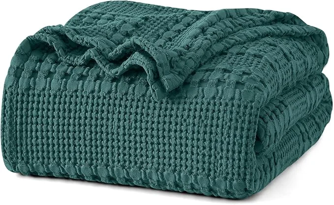 Optimized PHF Cotton Waffle Weave Blanket Twin Size for Bed Soft Lightweight amp Breathable for Spring and Summer All-Season Comfort Luxury Aesthetic Blanket for Home Decor 66 quot x90 quot Teal Secure
