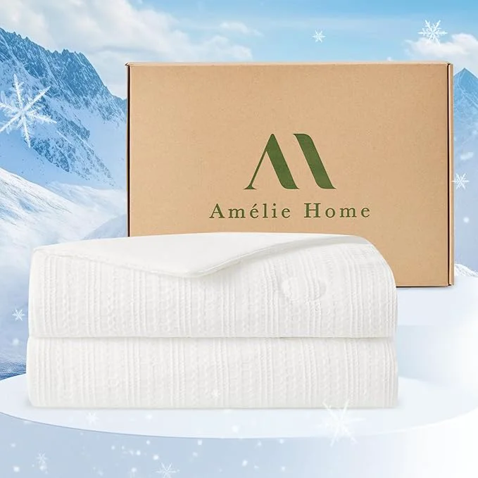 Professional Amélie Home Waffle Cooling Comforter King Size Q-Max 0.45 Reversible Lightweight Cooling Blanket for Hot Sleepers Breathable Bedding for Night Sweats 106 quot x90 quot White Safe