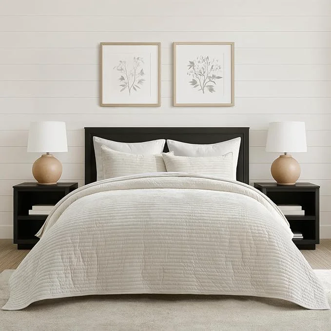 Reusable EVERGRACE Velvet Quilt Set California King 118 39 39 x 106 39 39 Luxurious Soft Striped Channel Bedding Set Lightweight Velvet Comforter for All Season Oversized Bedspread Coverlet w 2 Shams Ivory White Professional