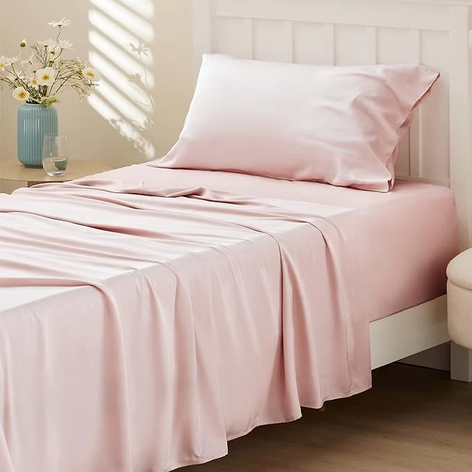 Fast Bedsure Cooling Sheets Twin XL Rayon Derived from Bamboo PureWoven Breathable amp Soft Twin XL Sheet Sets Deep Pocket Up to 16 Inches Hotel Luxury Silky Dorm Bedding for Hot Sleepers Pink Trusted