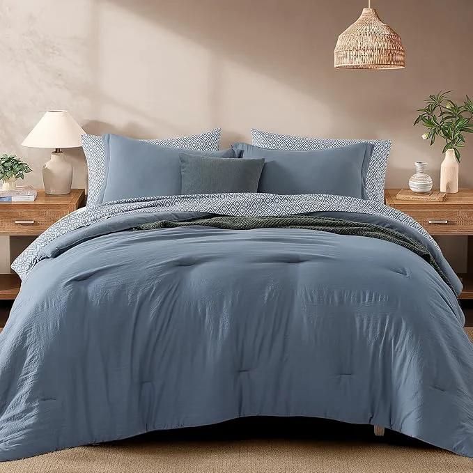 Original Monbix King Size Comforter Set - 7 Pieces Oxford Blue Prewashed Bed in a Bag King Bedding Sets with Comforters All Seasons Ultra Soft Comforter Bed Set with Sheets Pillowcases amp Shams Flexible