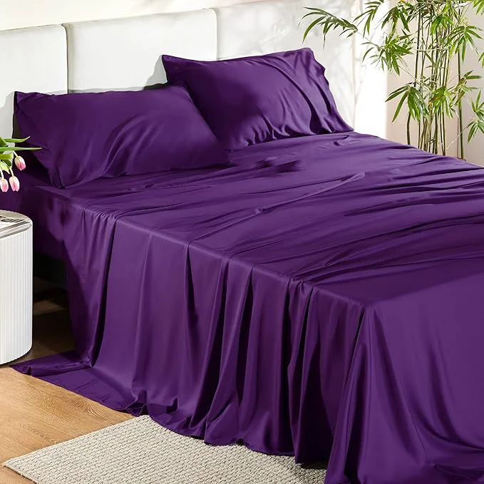Fashionable Bedsure Full Size Bed Sheets Cooling Sheets Rayon Derived from Bamboo PureWoven Breathable amp Soft Deep Pocket Up to 16 Inches Hotel Luxury Silky Bedding for Hot Sleepers Plum Premium
