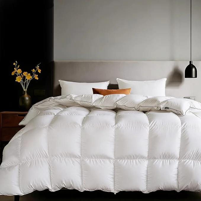 Functional Goose Feather Down Fiber Comforters Oversized King Size Extra Fluffy White Duvet Insert Ultra-Soft Breathable Noiseless All Season Hotel Luxury Bedding Comforters 120 quot x98 quot Professional