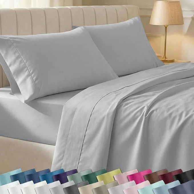 Carefully Designed California Design Den Split King Sheets for Adjustable Bed Natural Cotton Sheets 400 Thread Count Sateen Deep Pockets with All Around Elastic for a Snug Fit Durable Bedding Set - Light Grey Prestigious