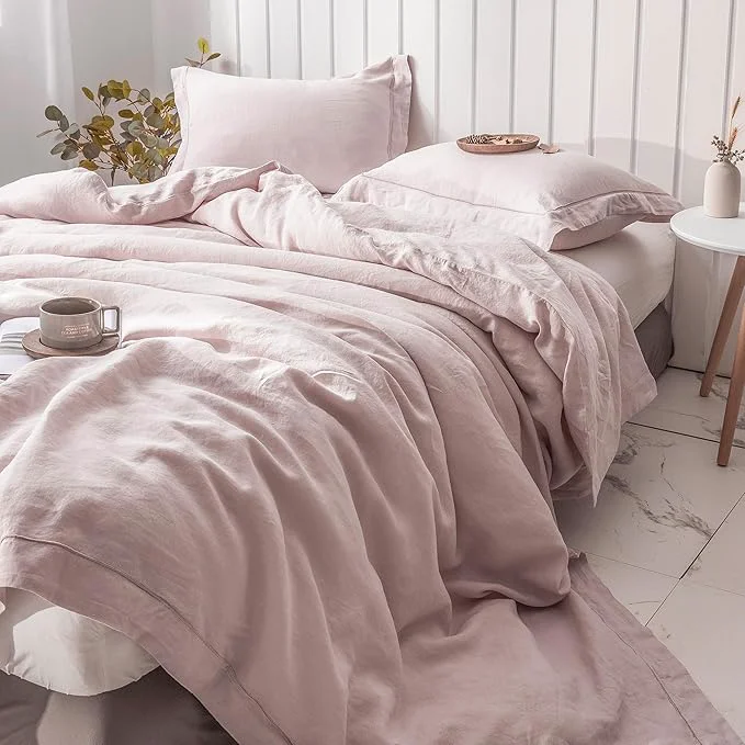 Trusted Simple amp Opulence Washed Linen Duvet Cover with Embroidered 3 Pieces Soft Farmhouse Comforter Set with Button Closure 1 Duvet Cover and 2 Pillowshams Queen Dusty Pink Official
