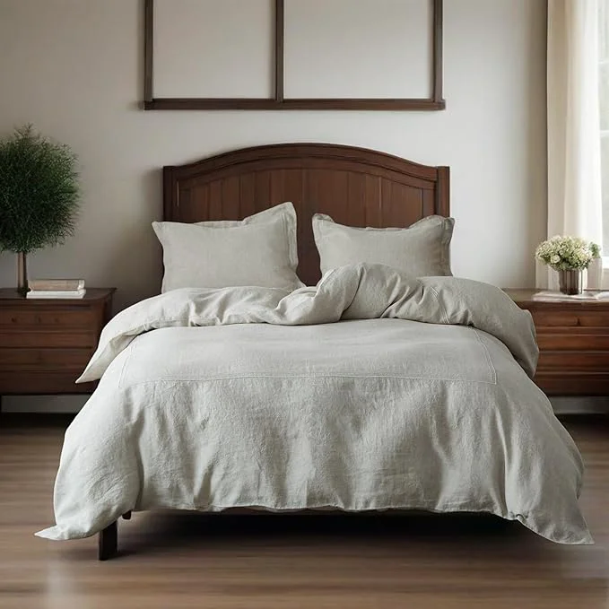 Easy-to-Use Simple amp Opulence Washed Linen Duvet Cover Set 104 quot x92 quot - 3 Pieces Soft Farmhouse Comforter Set Double Embroidered with Button Closure - 1 Duvet Cover and 2 Pillowshams Linen King Official