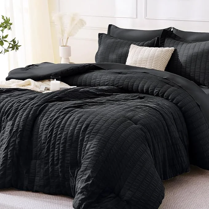Consistent MUXHOMO 5 Pieces Twin XL Comforter Set Seersucker Bed in a Bag Twin XL Size All Season Luxury Bedding Set with Comforter Flat Sheet Fitted Sheet Pillowcase amp Sham Black Verified