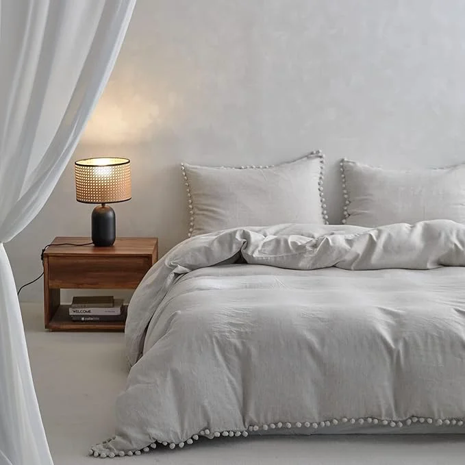Professional Simple amp Opulence French Linen Blended Duvet Cover Queen Flax Viscose Derived from Bamboo Bedding Set with Pom Pom Trim Soft Cooling for Hot Sleepers 1 Boho Comforter Cover and 2 Pillow Shams Linen Classic