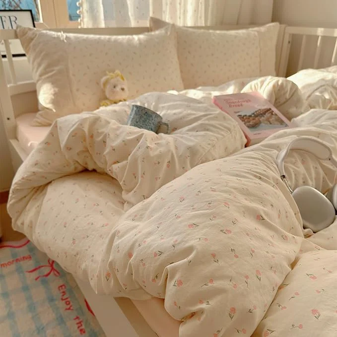 Genuine VM VOUGEMARKET Full Comforter Set Vintage Pink Flower Comforter with Romantic Lace Trim Soft Lightweight Bedding Set for Teen Girls-80 x90 Classic