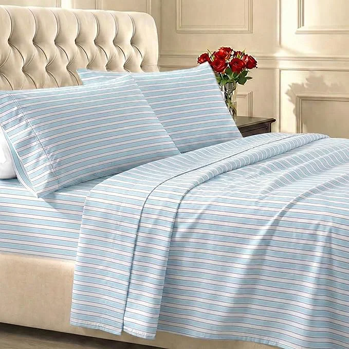 Carefully Designed California Design Den Full Size Bed Sheets Set - 400 Thread Count Sateen Natural Cotton Sheets Deep Pocket and Durable Bedding Set - Cape Stripe Crafted