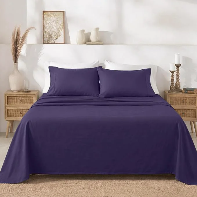 Optimized California Design Den Twin XL Sheet Sets - 400 Thread Count Sateen Cotton Sheets Set Deep Pockets and Durable Bedding for Dorm Rooms amp Adults - Purple Long-Lasting