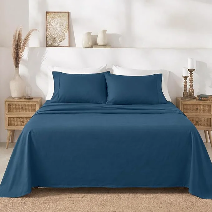Superior California Design Den Soft Twin Sheets Set - 400 Thread Count Sateen Natural Cotton Sheets Deep Pockets and Durable Bedding Set for Dorm Rooms amp Adults - Peacock Blue Versatile