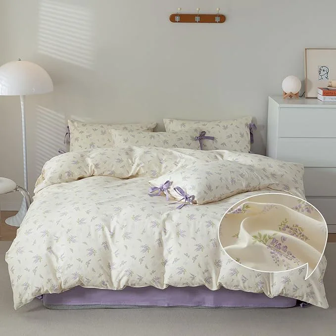 Stylish VM VOUGEMARKET Twin XL Comforter Set Purple Flower Bedding Comforter Set Nature Shabby Botanical Style 1 Soft Comforter and 2 Pillow Shams for Girls 3pcs Twin XL Selected