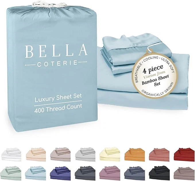 Top-Quality Bella Coterie Luxury Bamboo Viscose King Size Sheet Set Organically Grown Ultra Soft Cooling for Hot Sleepers 18 quot Deep Pocket Coastal Blue Innovative