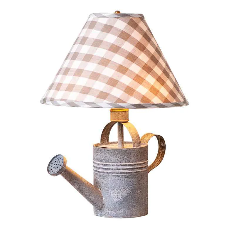 Selected Watering Can Lamp in Weathered Zinc with Gray Check Shade Pure