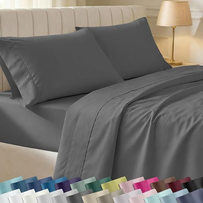 Versatile California Design Den Soft Twin Sheets Set - 400 Thread Count Sateen Natural Cotton Sheets Deep Pockets and Durable Bedding Set for Dorm Rooms amp Adults - Grey Trusted