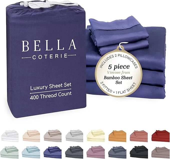 User-Friendly Bella Coterie Luxury Bamboo Viscose Split King Size Sheet Set 2 Fitted Sheets for Sleep Number amp Adjustable Beds Organically Grown Cooling amp Ultra Soft 18 Deep Pocket Twilight Blue