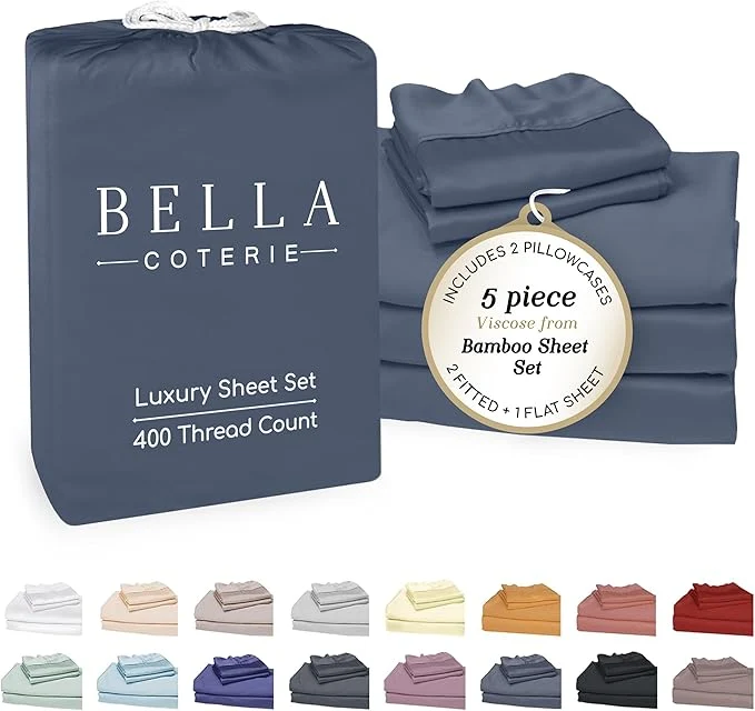 User-Friendly Bella Coterie Luxury Bamboo Viscose Split King Size Sheet Set 2 Fitted Sheets for Sleep Number amp Adjustable Beds Organically Grown Cooling amp Ultra Soft 18 Deep Pocket Slate Blue Professional