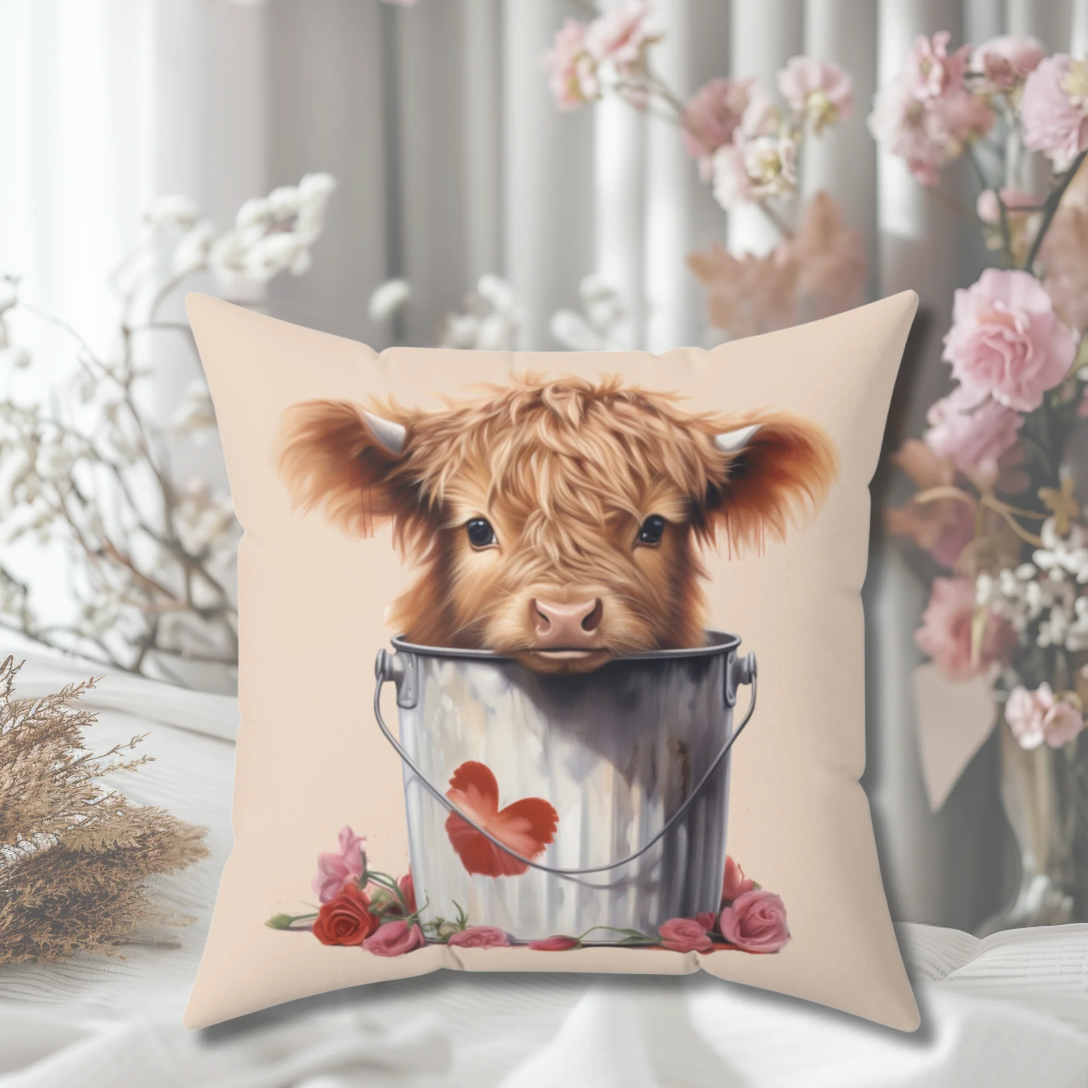 Modern Baby Highland Cow Valentine Pillow High-Quality