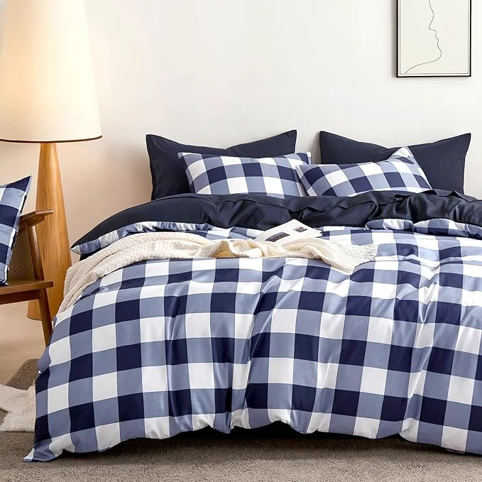 Advanced Wake In Cloud - Gingham Comforter Set Plaid Buffalo Check Checkered Cottagecore Cute Geometric Soft Lightweight Bedding 3 Pieces Navy Blue White Full Size Crafted
