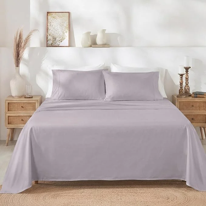 Fine Crafted California Design Den Full Size Bed Sheets Set - Soft 400 Thread Count Sateen Natural Cotton Sheets with Deep Pockets Breathable and Durable Bedding Set - Dusky Lavender Grey Modern