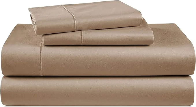 Exclusive Egyptian Cotton Sheet Set Queen Size – Silky Sateen Weave Queen Sheet Set for Winter Sleep Comfort 15 quot Snug Fit Deep Pocket Breathable amp Durable Hotel-Quality Soft Luxury You Can Feel - Taupe User-Friendly