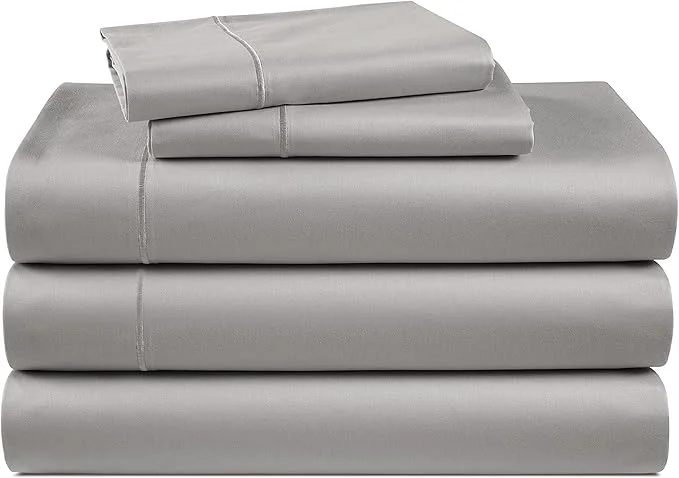 Soft LANE LINEN Egyptian Cotton Split King Sheets for Adjustable Beds Sustainably Produced Luxury Hotel Like Thick Split King Bed Sheets Machine Washable Cotton Sheets - Silver Exclusive
