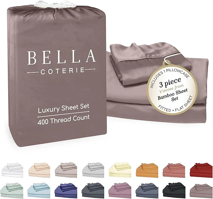 Traditional Bella Coterie Luxury Bamboo Viscose Twin XL Size Sheet Set Organically Grown Ultra Soft Cooling for Hot Sleepers 18 quot Deep Pocket Mocha Fast