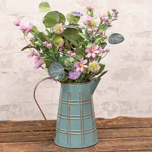 Practical Teal Water Pitcher with Gold Plaid Pattern Sustainable