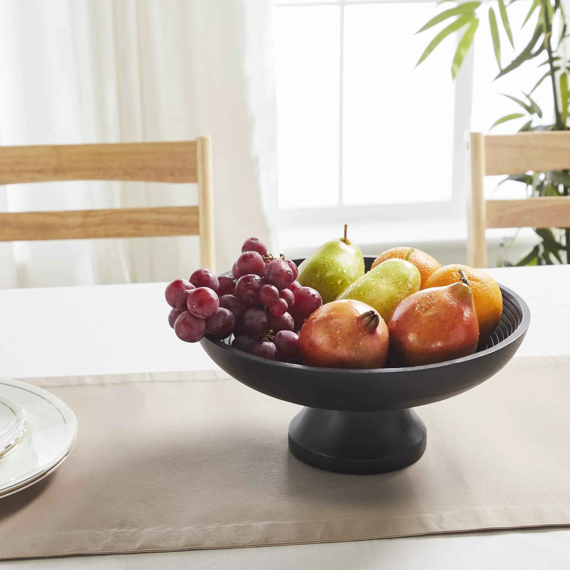 Specialty Ribbed Black Wooden Farmhouse Accent Bowl Elite