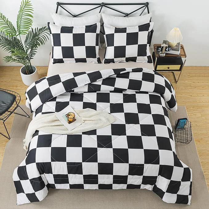 Proven Caressma Black White Plaid Comforter Set Buffalo Checkered Comforter Bedding Set Twin Size for All Seasons Farmhouse Soft Microfiber Comforter with Pillowcase Trendy