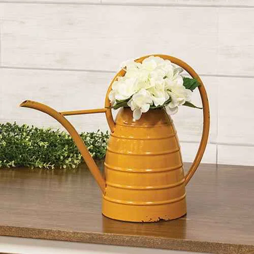 Authentic Distressed Metal Beehive Watering Can for Rustic Decor Quality