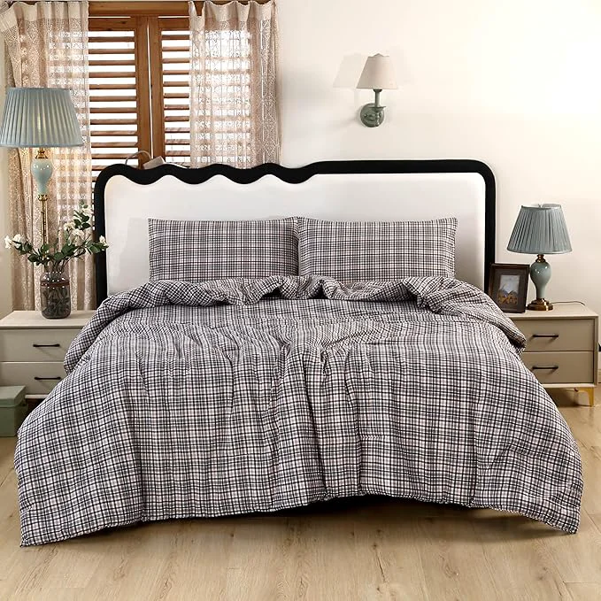 Powerful SDIII 3PCS Brown Gingham Comforter Set Full Washed Microfiber Lightweight Gingham Bedding Full Farmhouse Shabby Chic Checkered Bedding Brown Refined