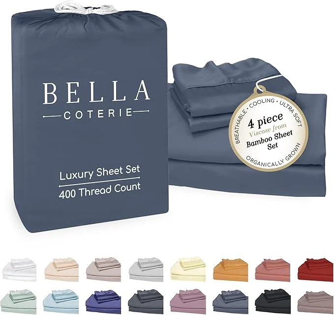 Enhanced Bella Coterie Luxury Bamboo Viscose 34 Split Top King Size Sheet Set 1 Fitted Sheet for Sleep Number amp Adjustable Beds Organically Grown Cooling amp Soft 18 Deep Pocket Slate Blue Classic