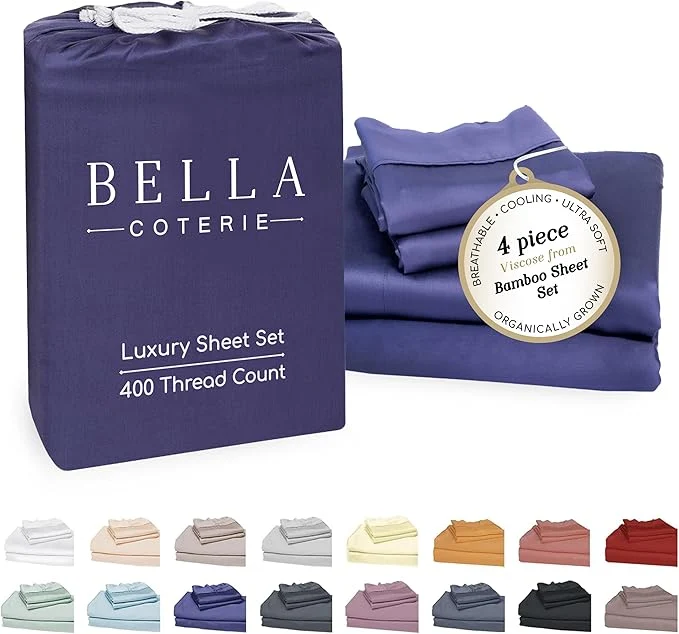 Easy-to-Use Bella Coterie Luxury Bamboo Viscose 34 Split Top King Size Sheet Set 1 Fitted Sheet for Sleep Number amp Adjustable Beds Organically Grown Cooling amp Soft 18 Deep Pocket Twilight Blue Modern