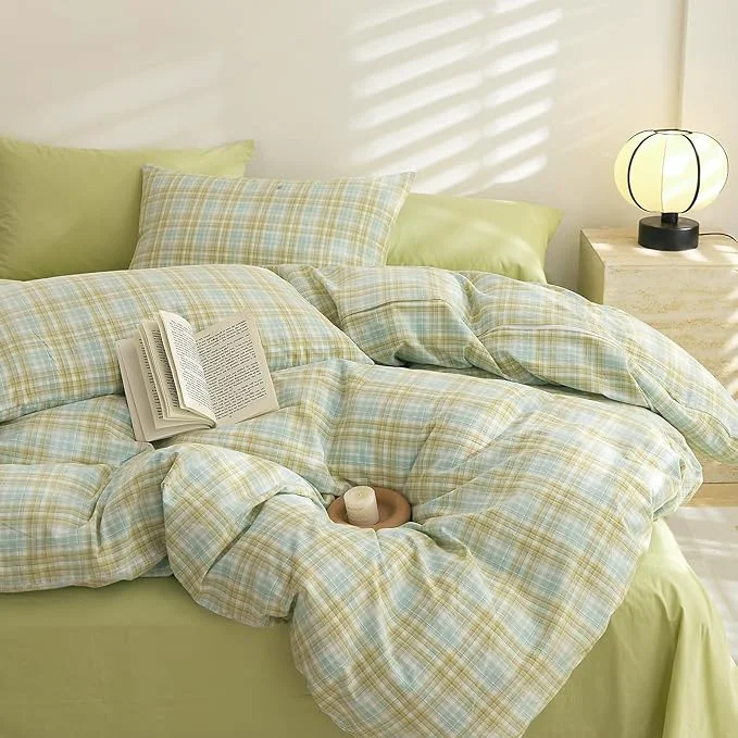 Exceptional EAVD Vintage Style Yellow amp Green Gingham Comforter Set Full Soft Grid Plaid Comforter Set 3 Pieces Farmhouse Grid Checkered Bedding Set with 2 Pillowcases Reversible Gingham Bedding Set for All-Season Responsible