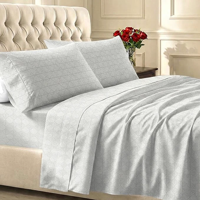 High-Performance California Design Den Printed Twin XL Sheet Sets - 400 Thread Count Natural Cotton Sateen Deep Pocket Extra Long Twin Sheets Set and Durable Bedding Set - Taupish-Sage Crosshatch Fashionable