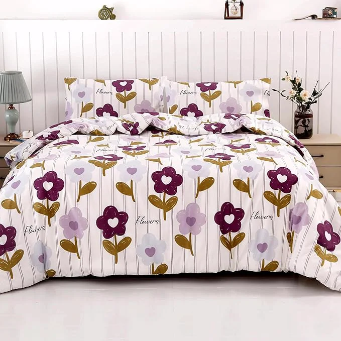 Safe SDIII Purple Floral Comforter Set Full 3 Pieces Soft Microfiber Lightweight Vintage Floral Comforter Full Vintage Bedding Set for All Season High-Grade